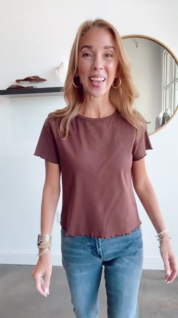 Ruffle Trim Tee - Brown