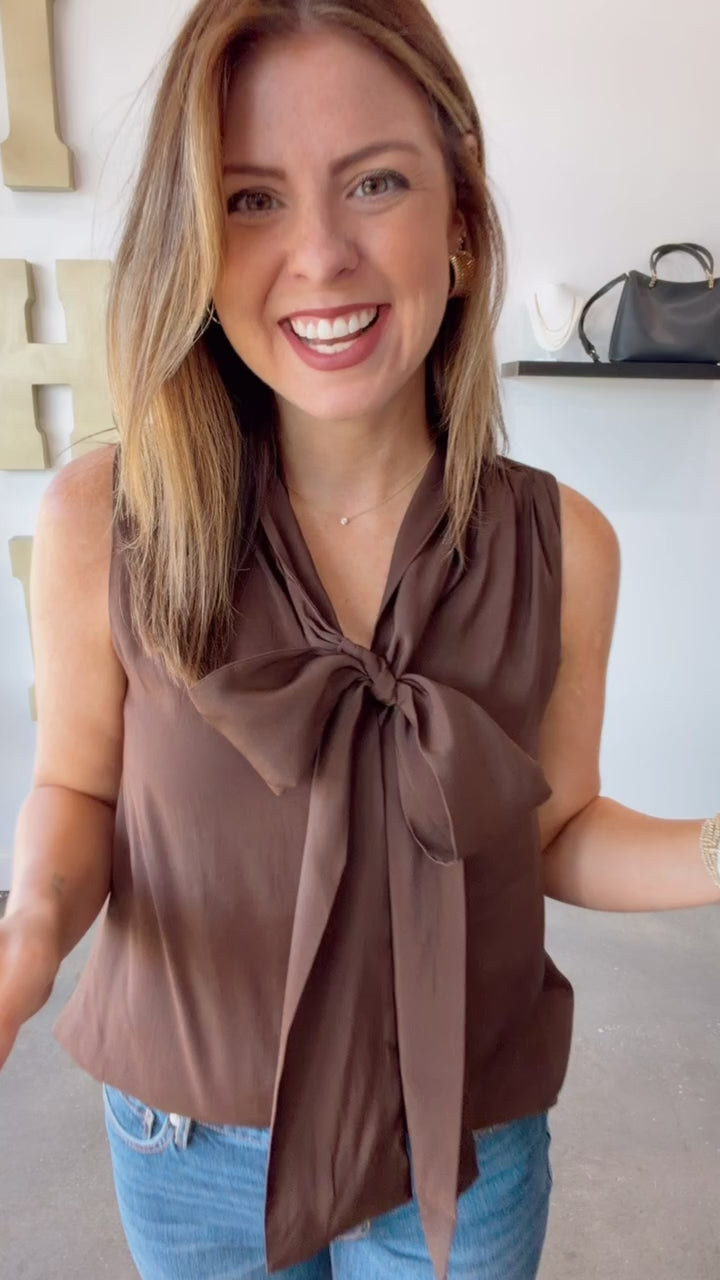 Tie Neck Top - Brown