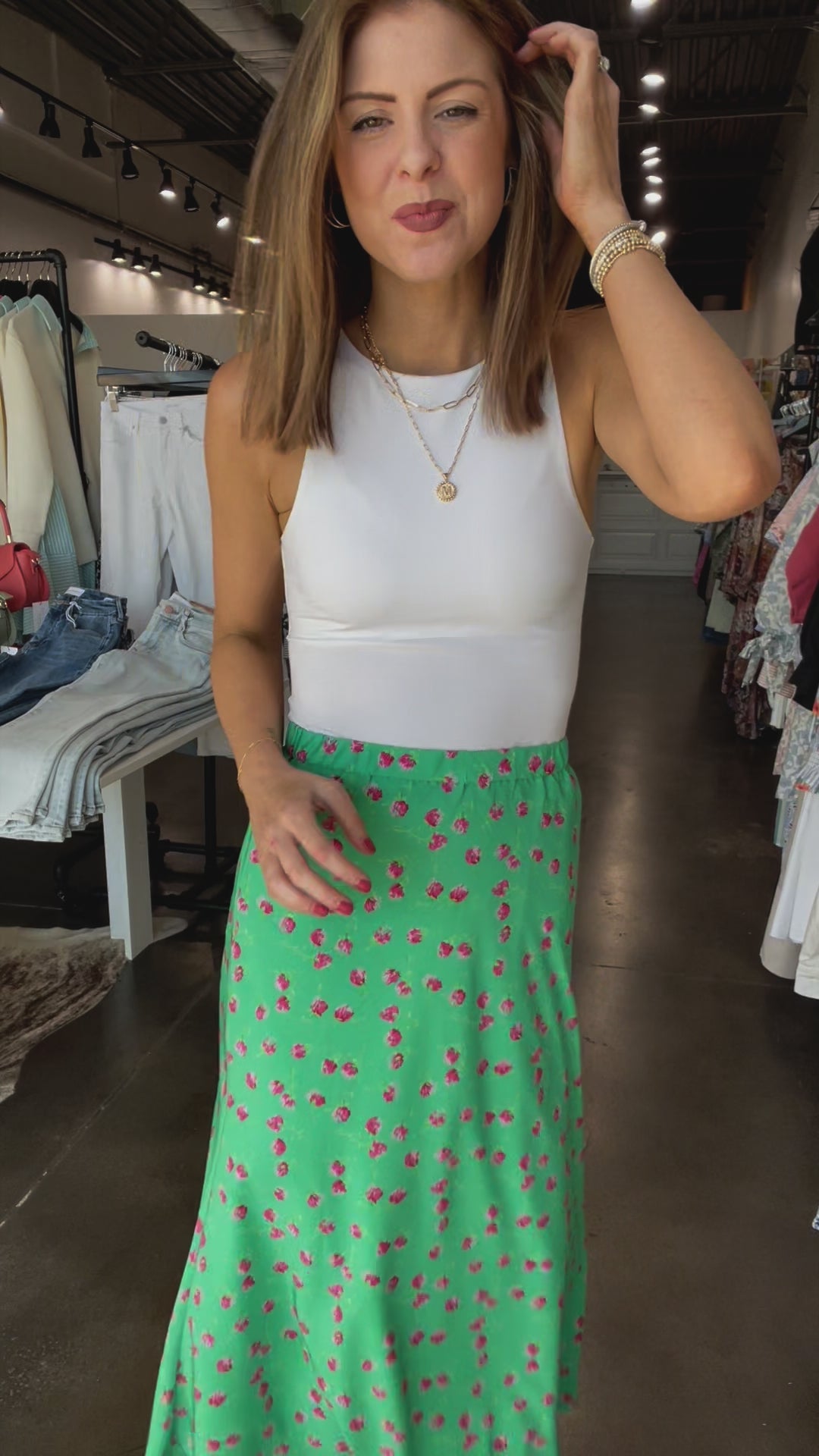 Floral Midi Skirt - Green