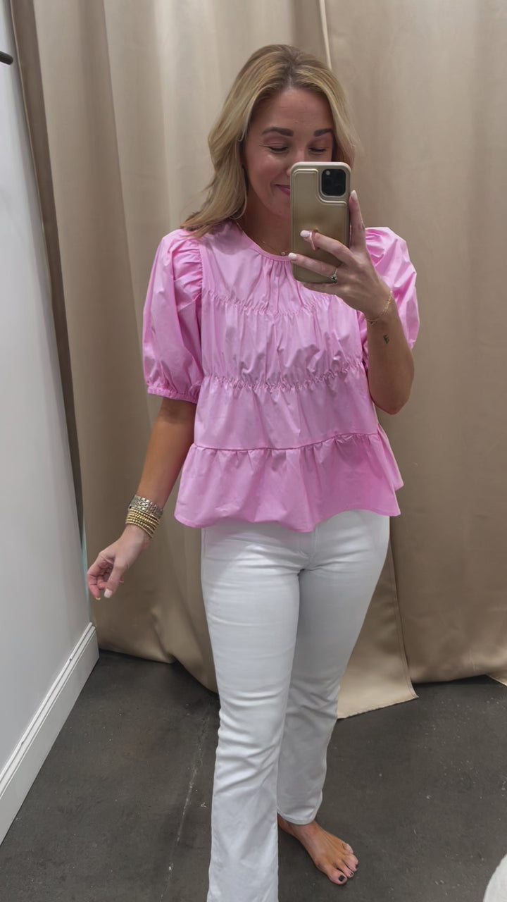 Front Detail Puff Sleeve Blouse - Pink