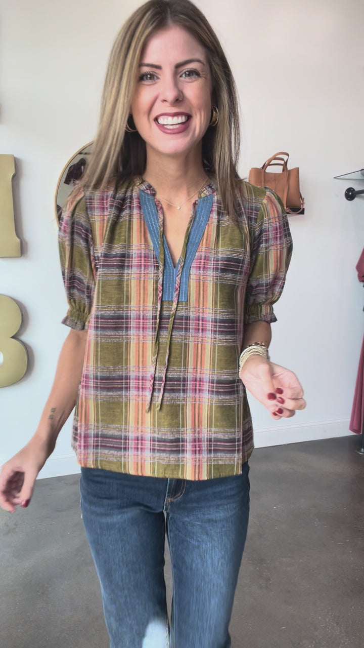 Short Sleeve Plaid Top