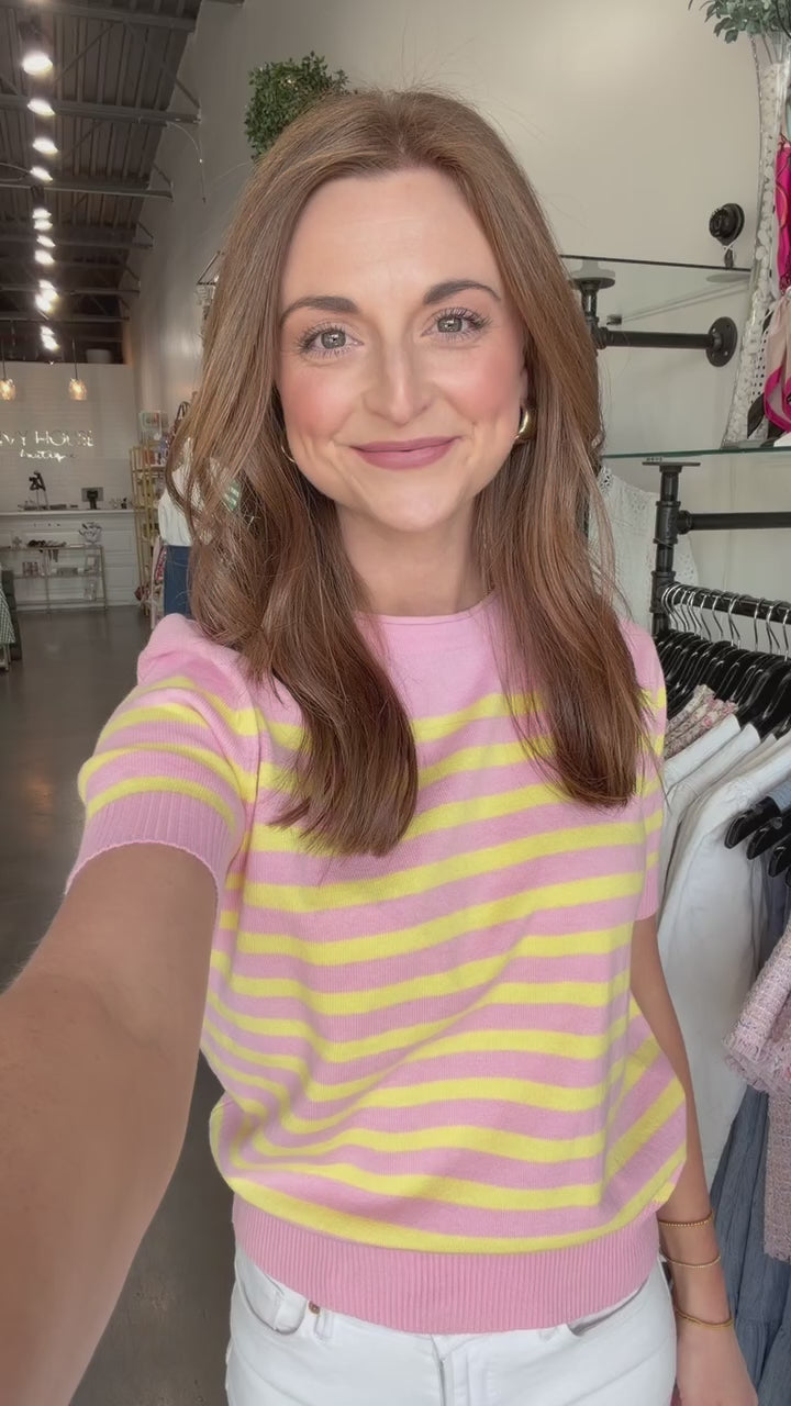 Striped Knit Top - Pink/Yellow