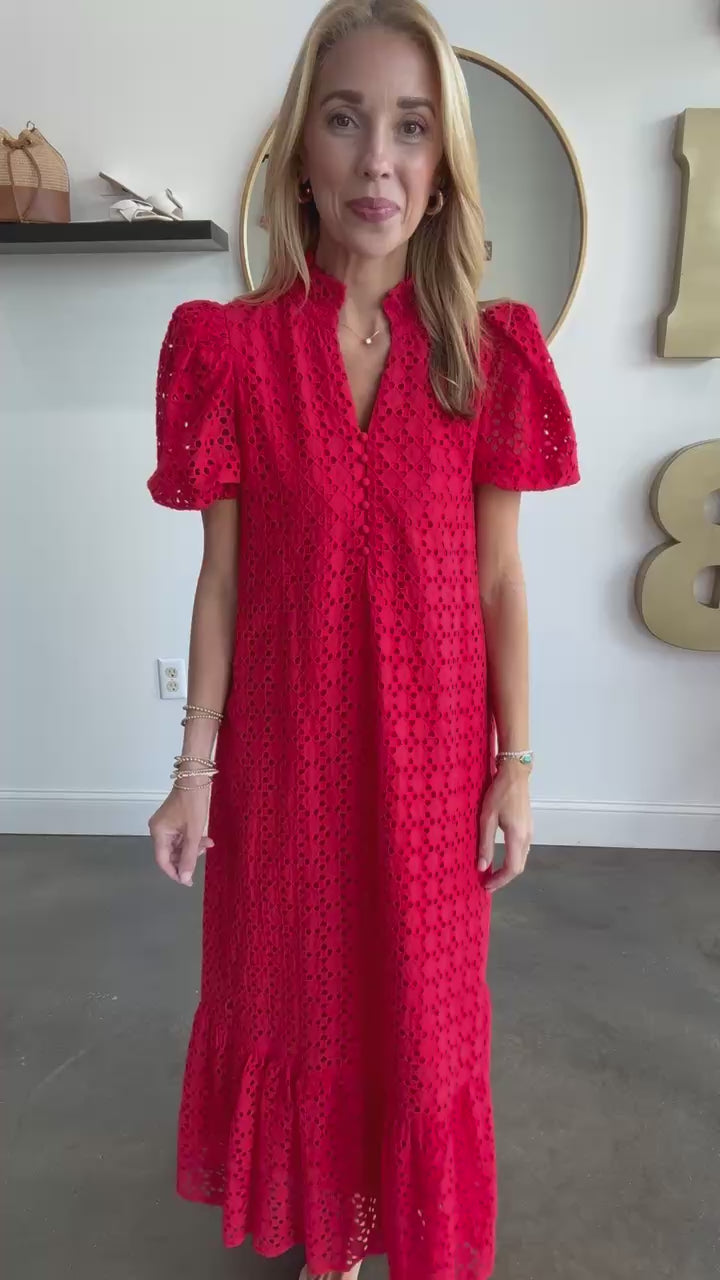 Eyelet Maxi Dress - Red