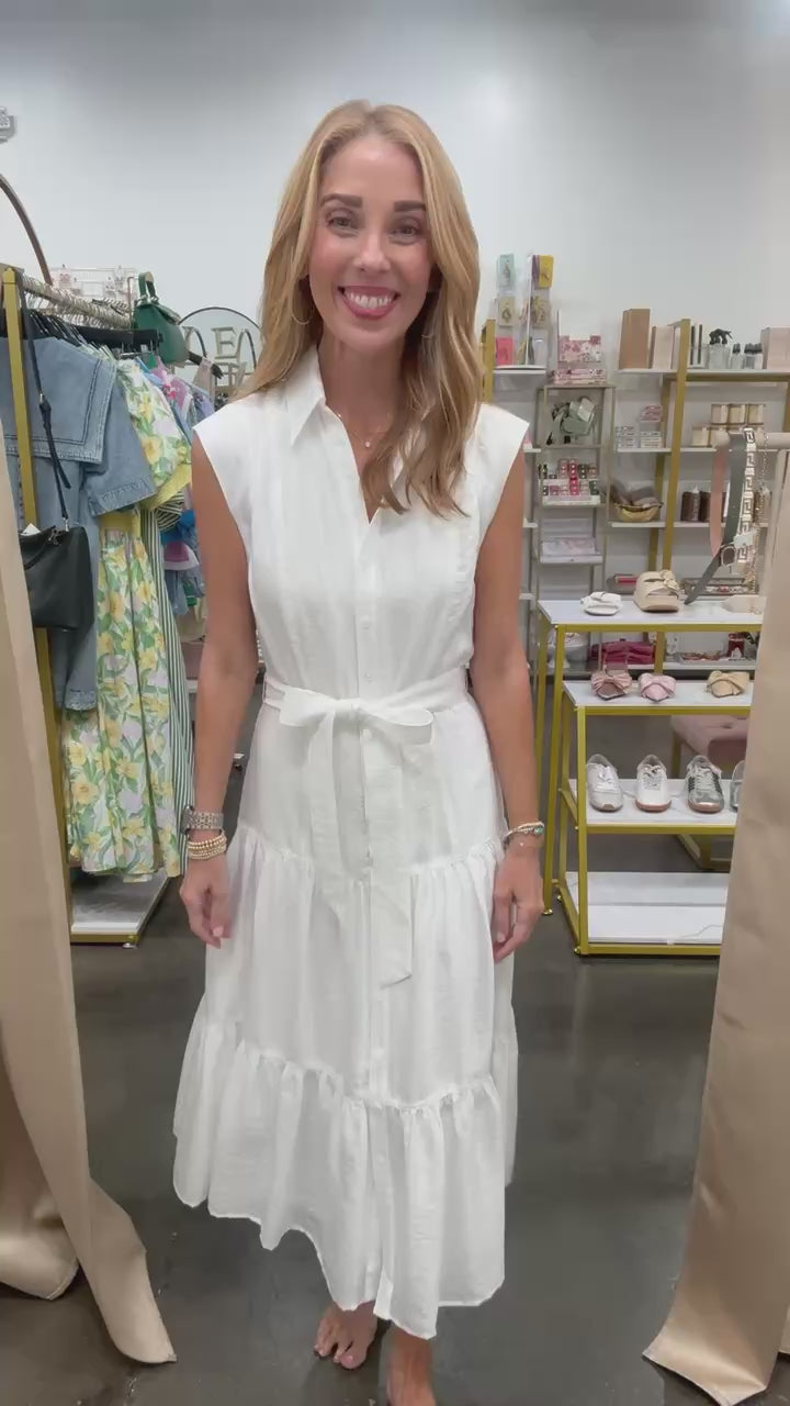 Tie Waist Midi Dress - White