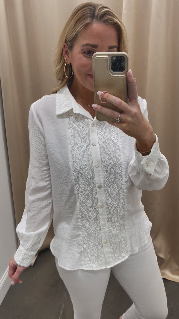 Lace Front Button Down - Off White