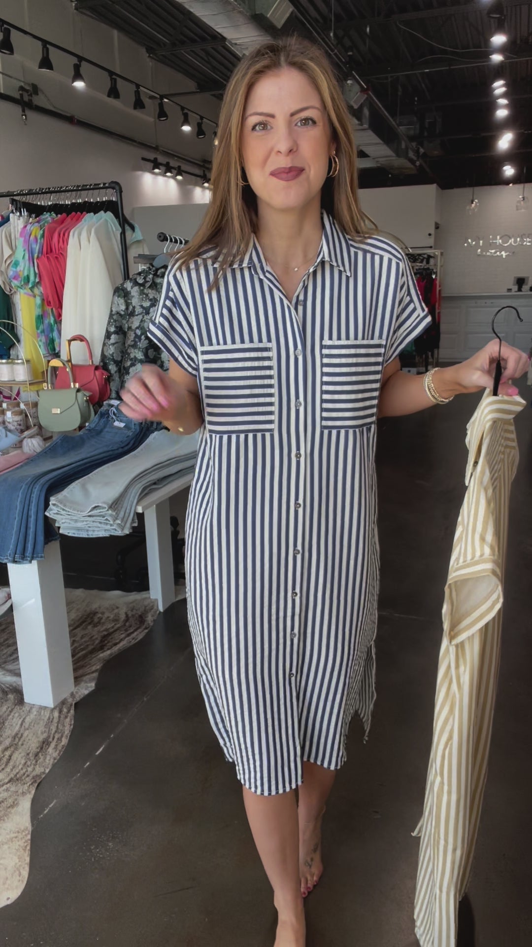 Striped Midi Dress - Taupe