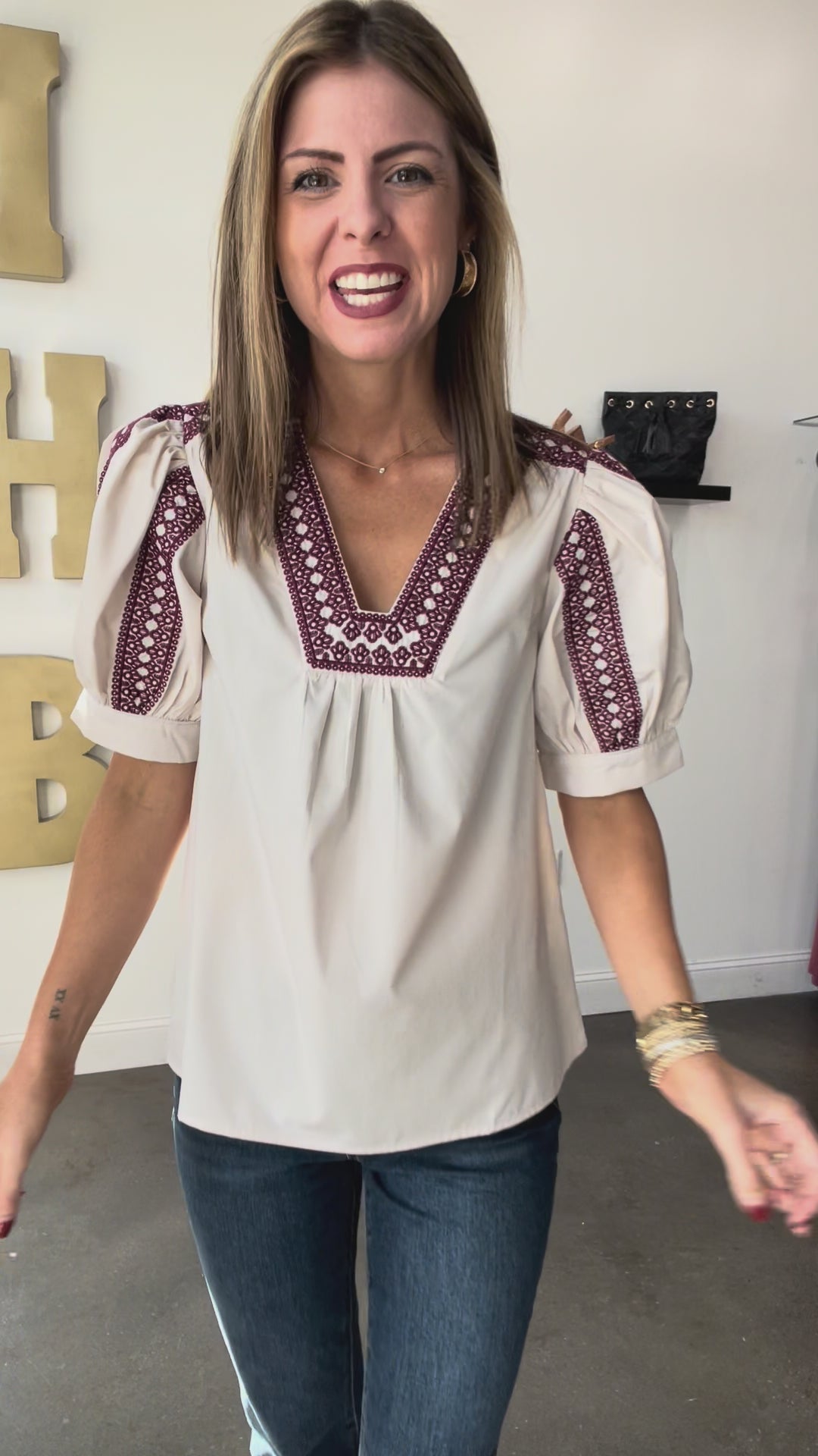Embroidered Detail Top - Ecru