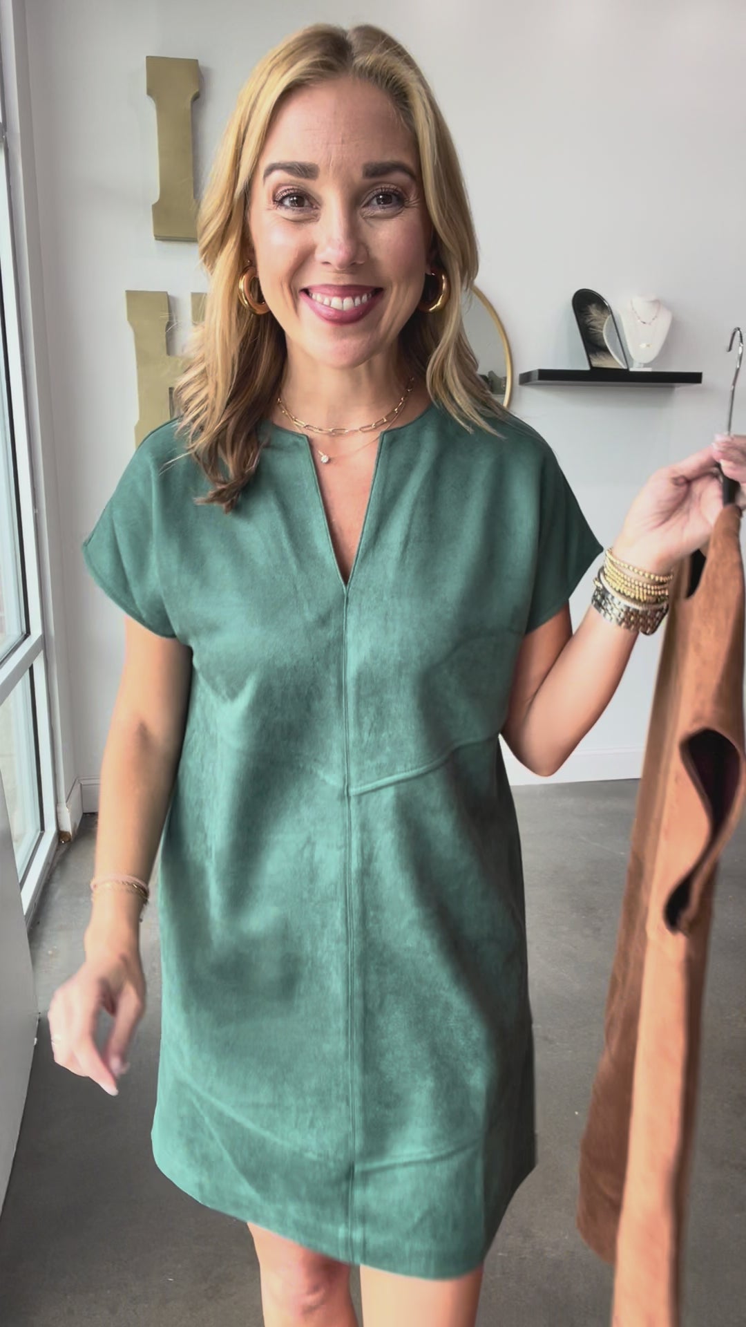Suede Shift Dress - Green
