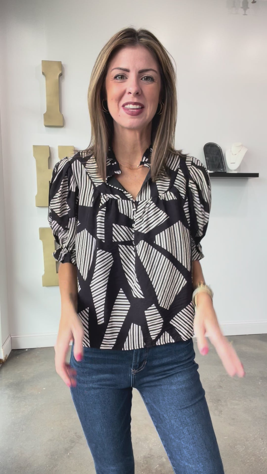 Printed Short Sleeve Top - Black