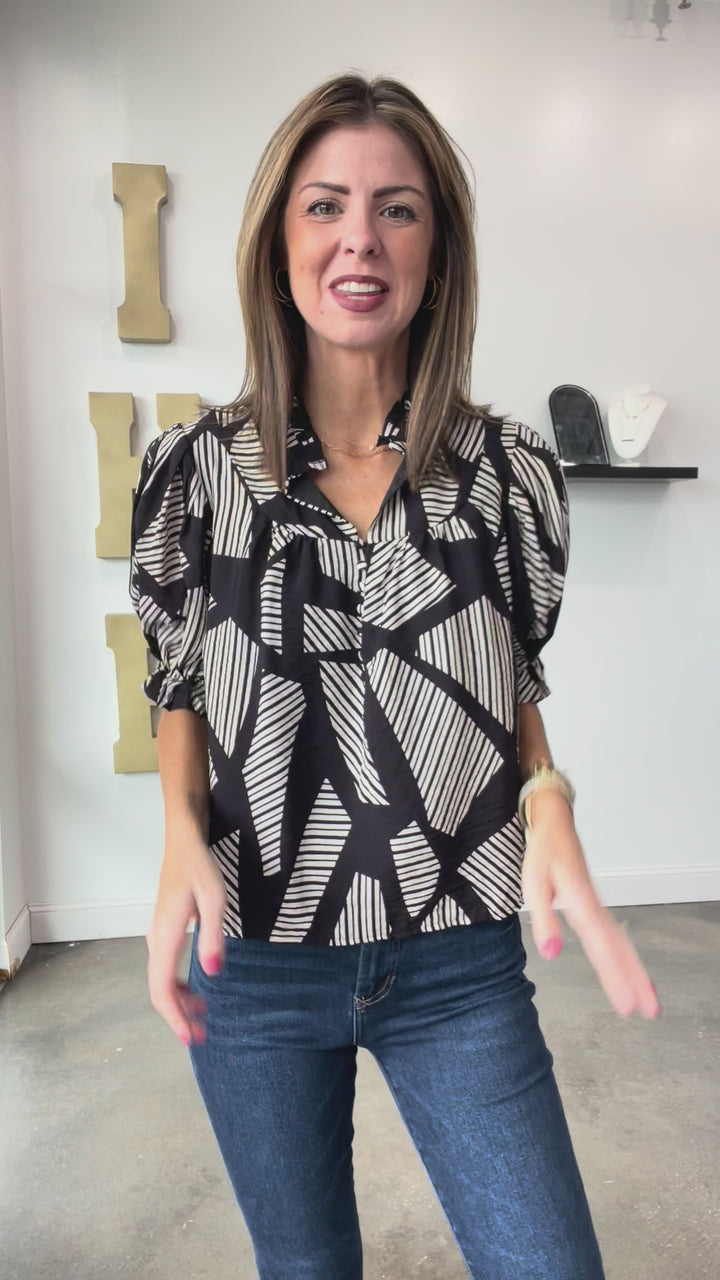 Printed Short Sleeve Top - Black