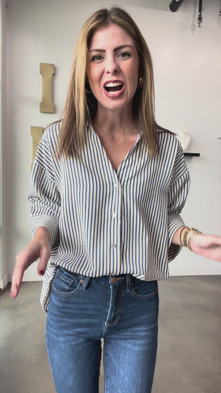 Striped Button Down - Indigo