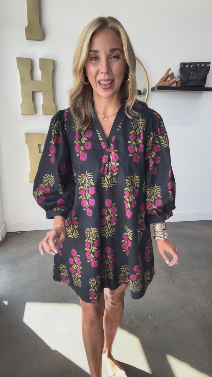 Floral Printed Dress - Black