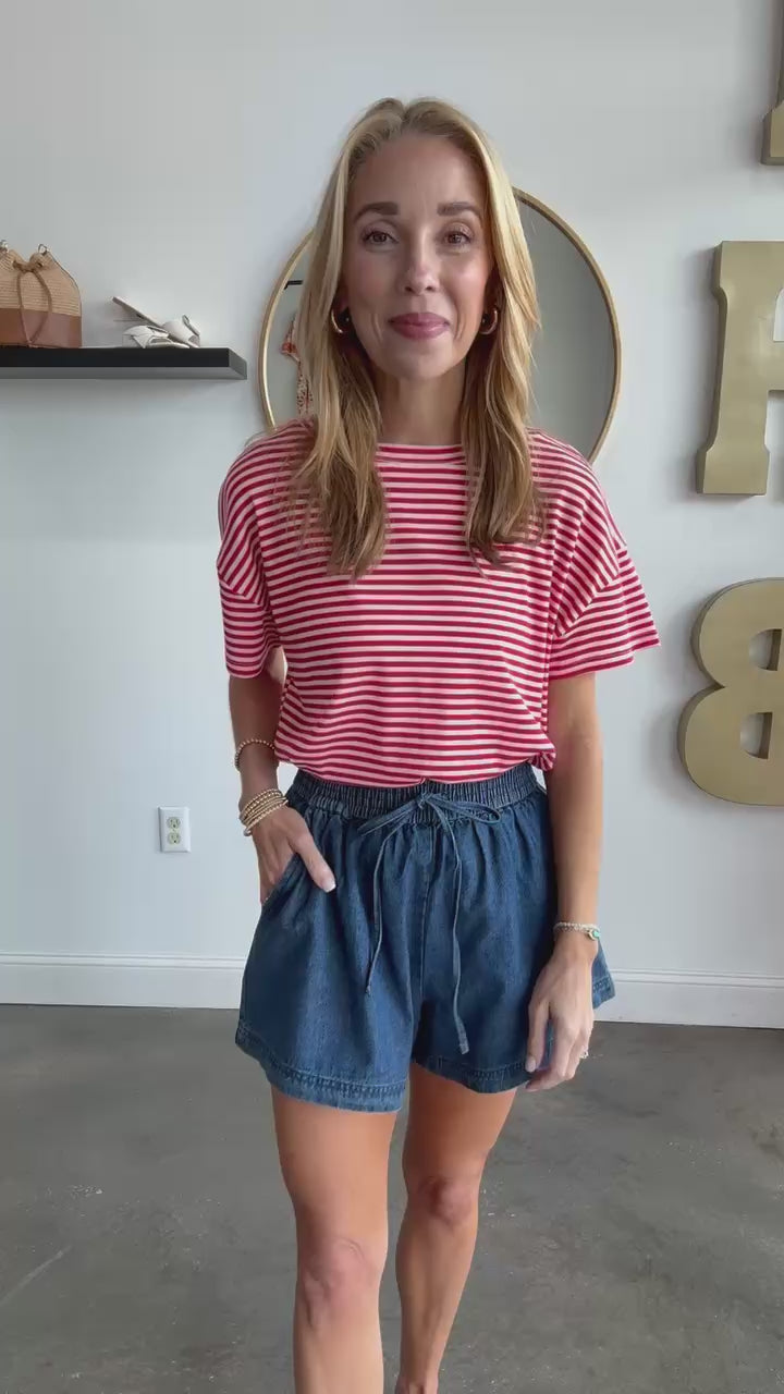 Tie Waist Denim Shorts