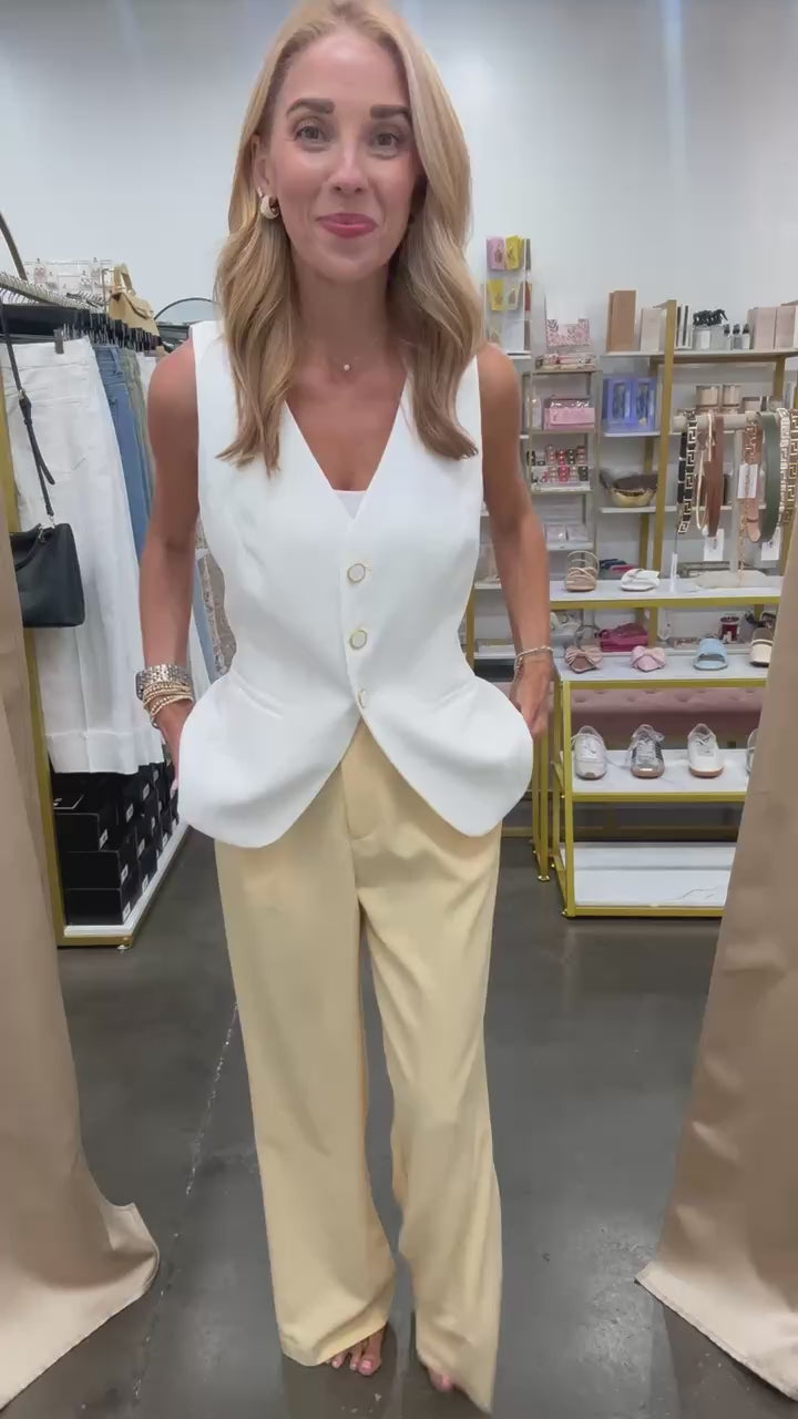 Button Front Vest - White