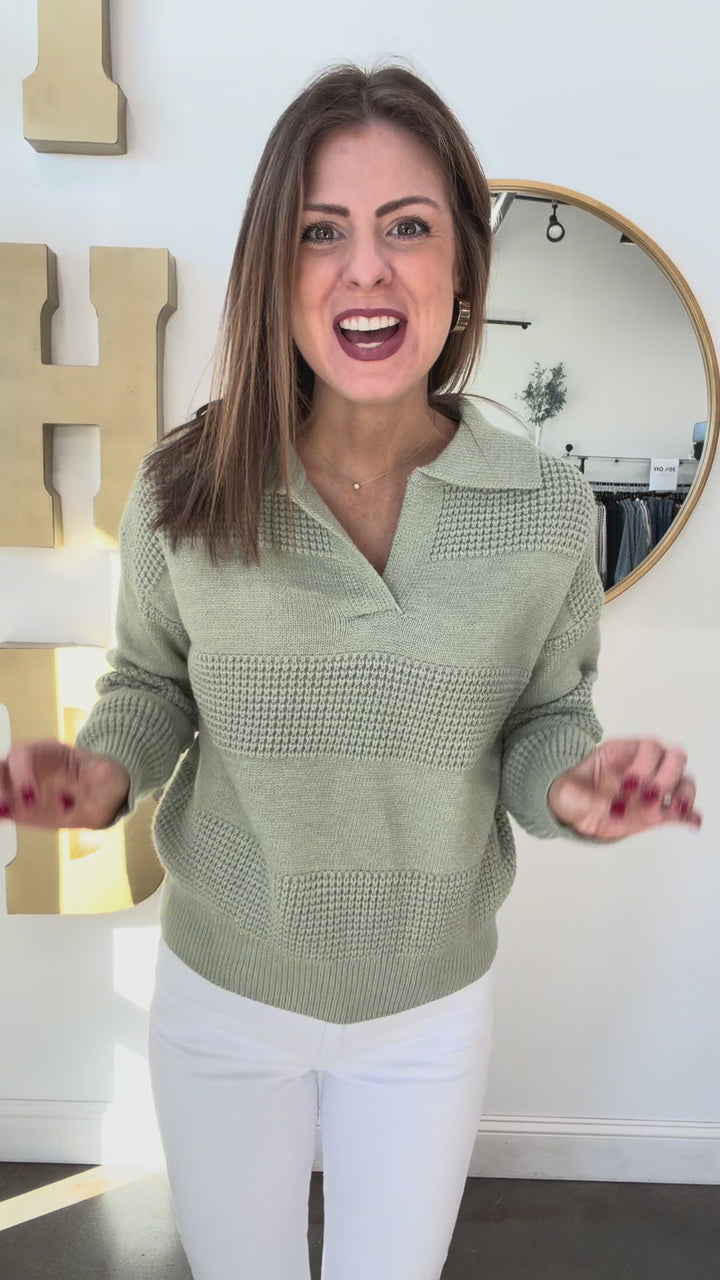 Textured Collared Sweater - Sage