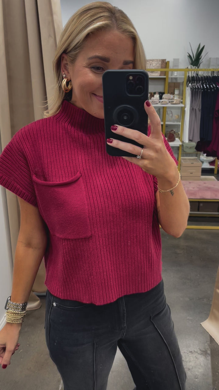 Short Sleeve Sweater - Ruby