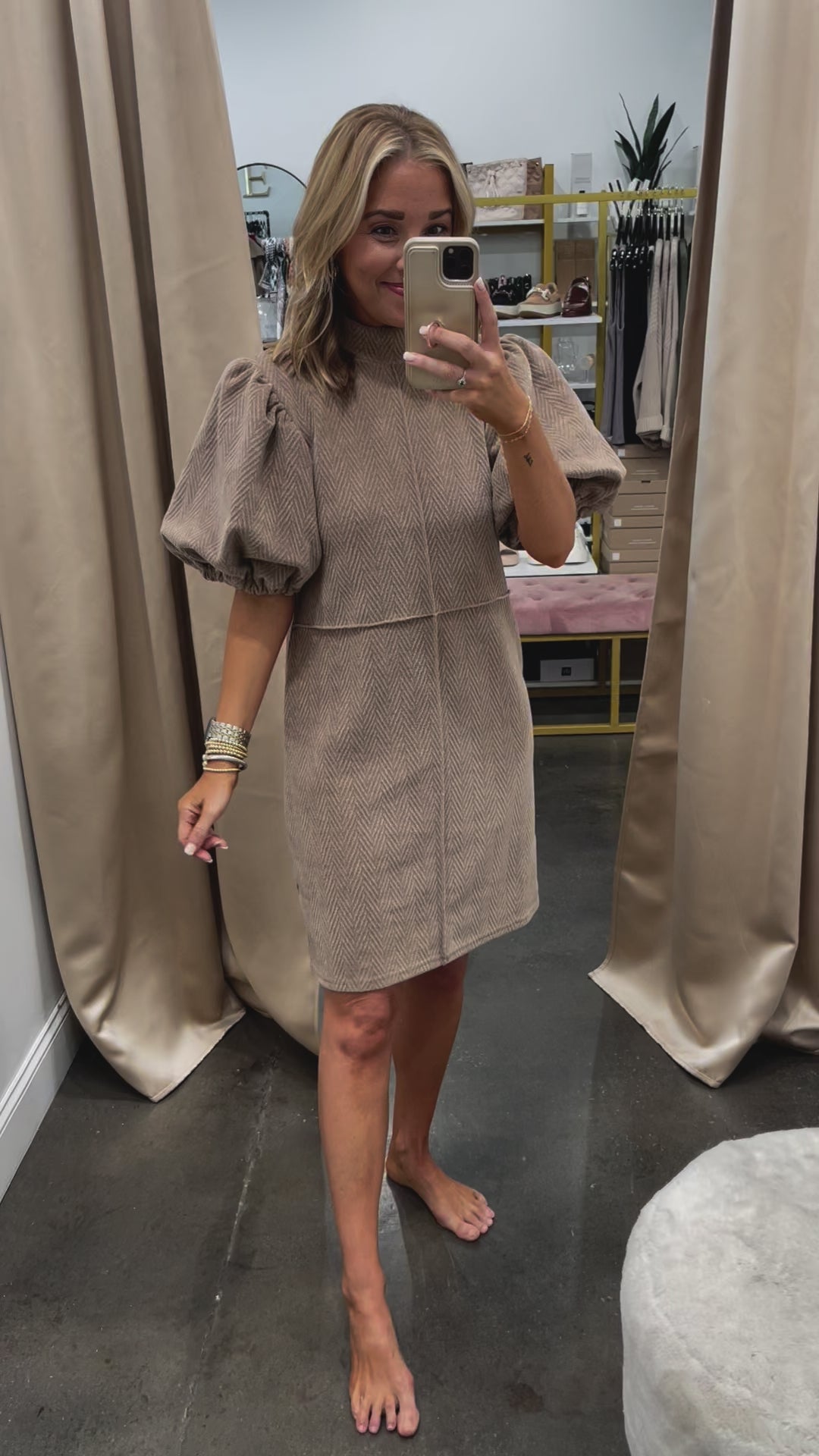 Textured Shift Dress - Taupe