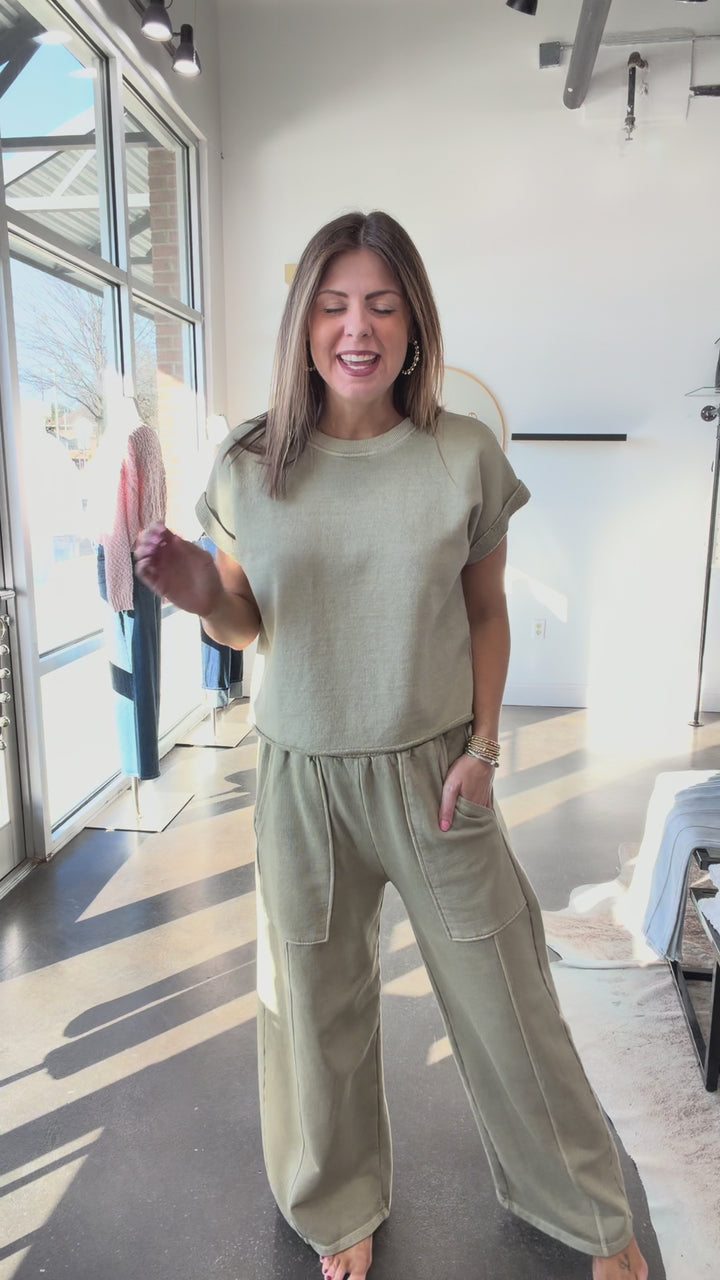 Wide Leg Lounge Pants - Sage