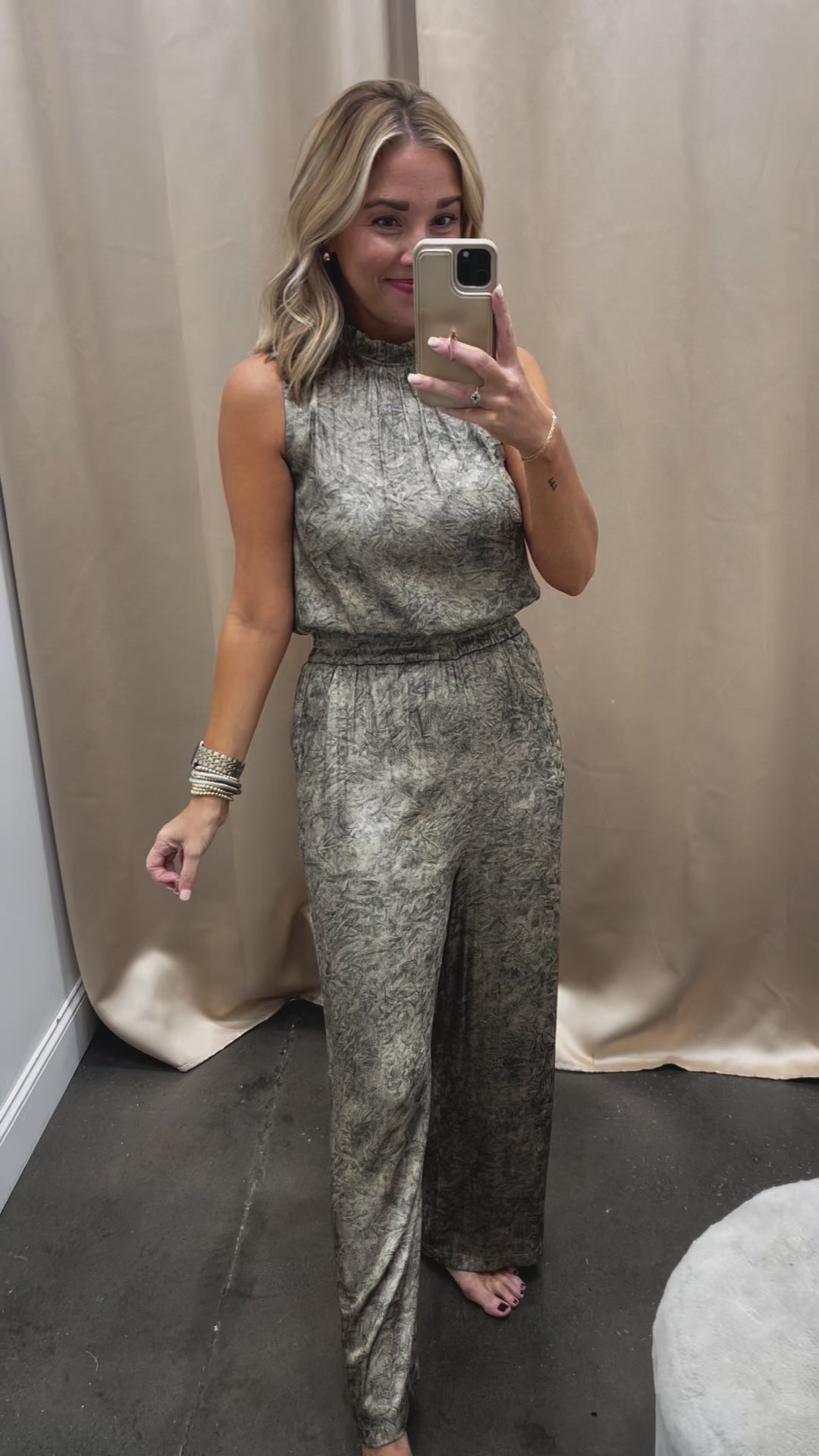 Ruffle Neck Jumpsuit Stone Ivy House Boutique