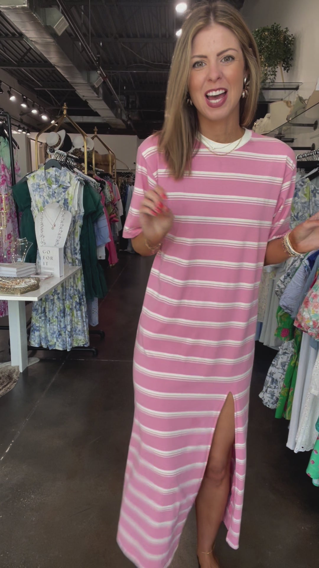 Striped Maxi Dress - Pink