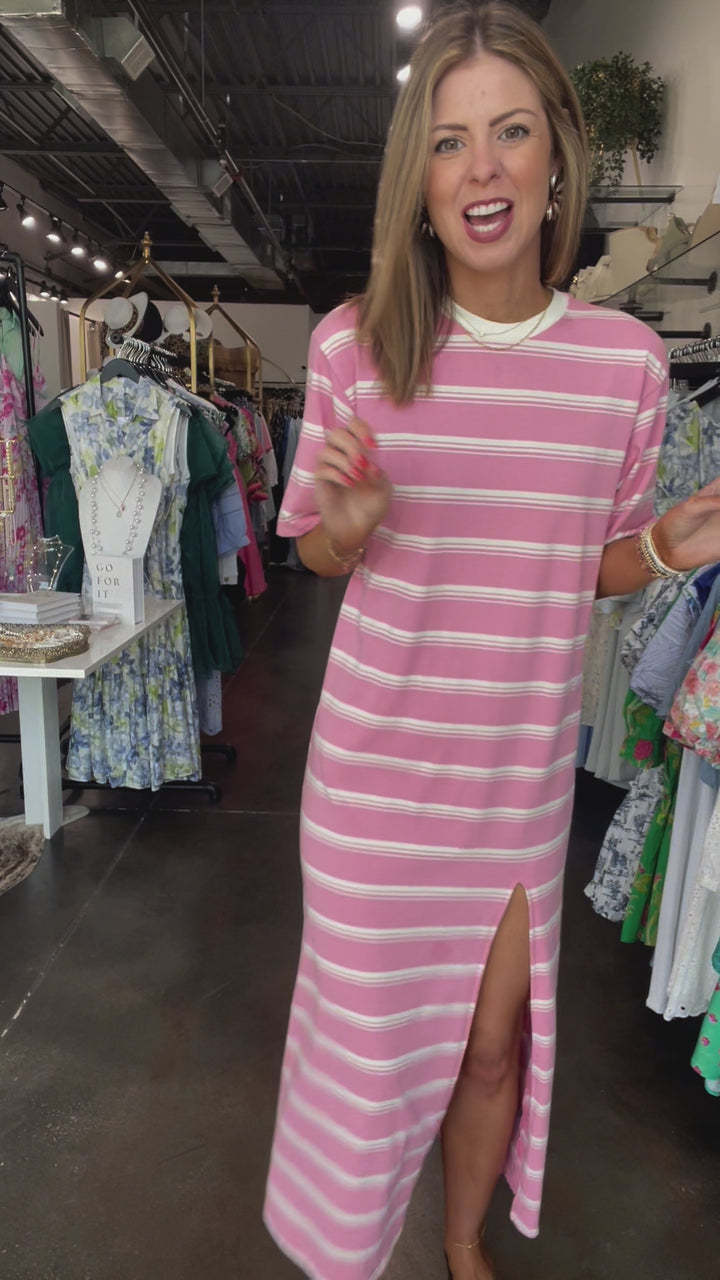 Striped Maxi Dress - Pink