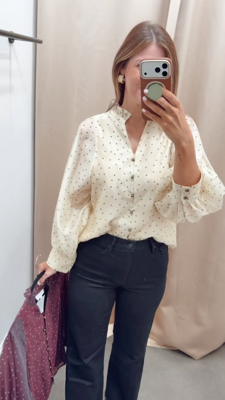 Polka Dot Button Front Top - Ecru