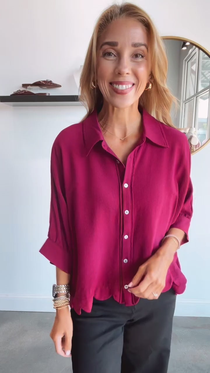 Scalloped Hem Top - Burgundy