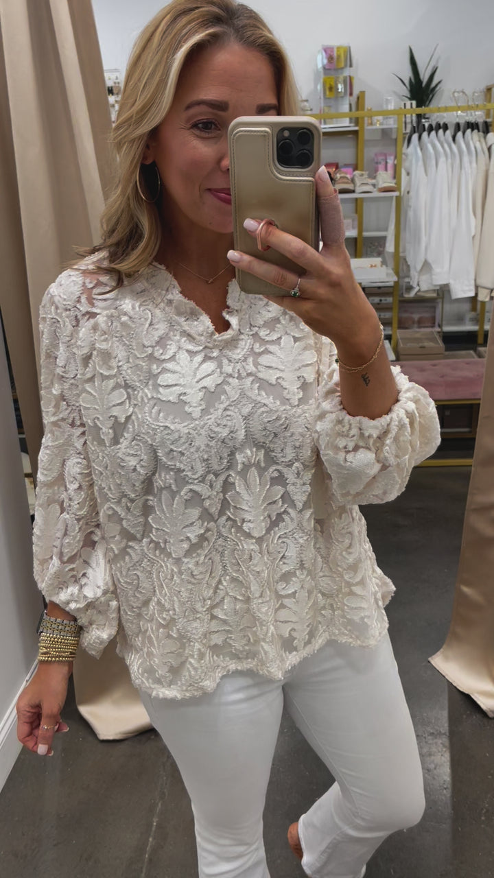 Jacquard Shimmer Blouse - Ivory