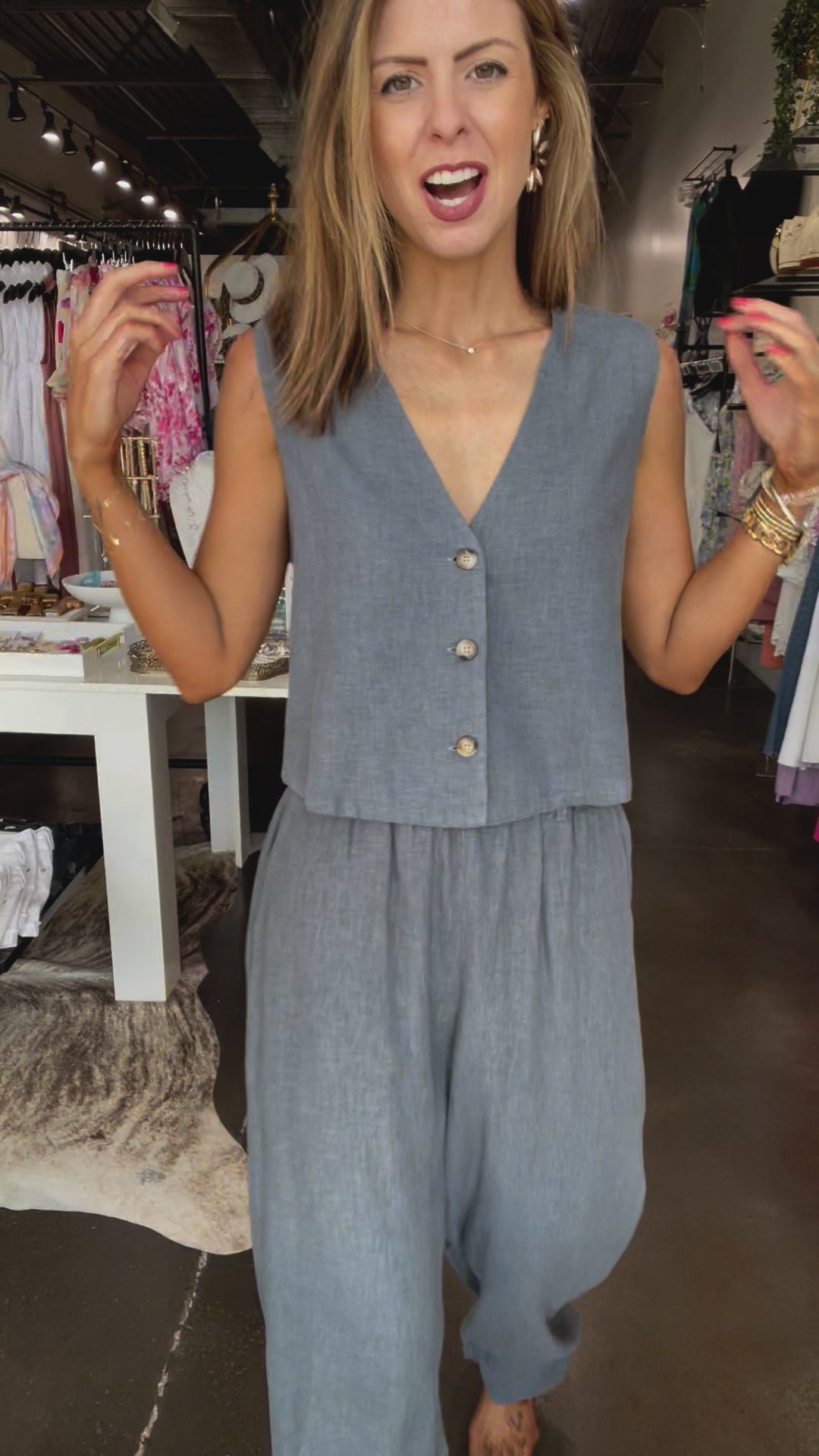 Button Front Vest - Storm