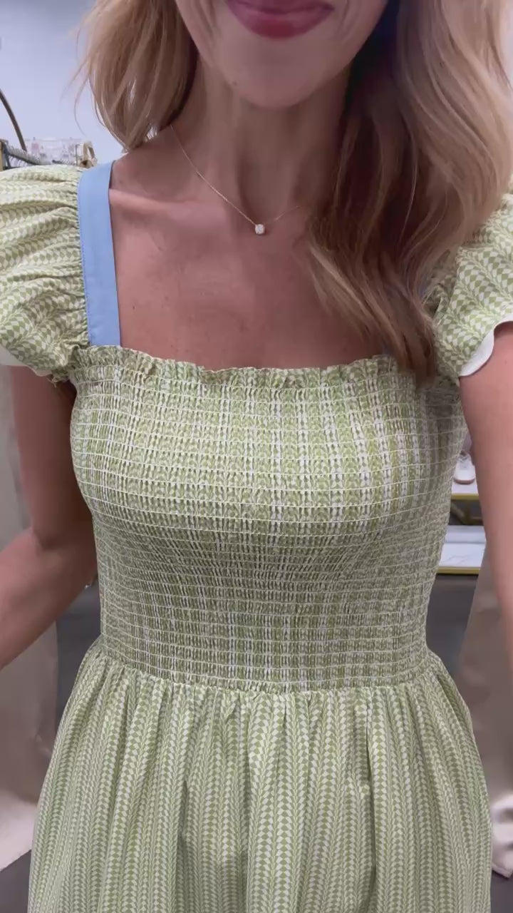 Ruffle Sleeve Smocked Dress - Green