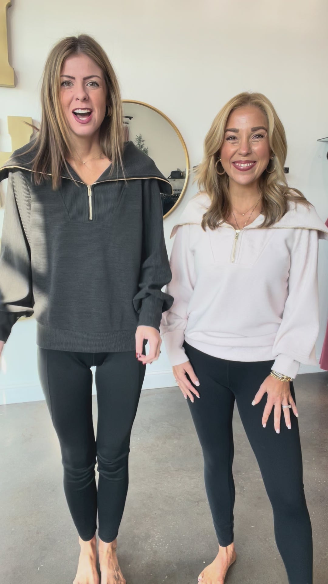 Oversized Collar Quarter Zip Top - Black