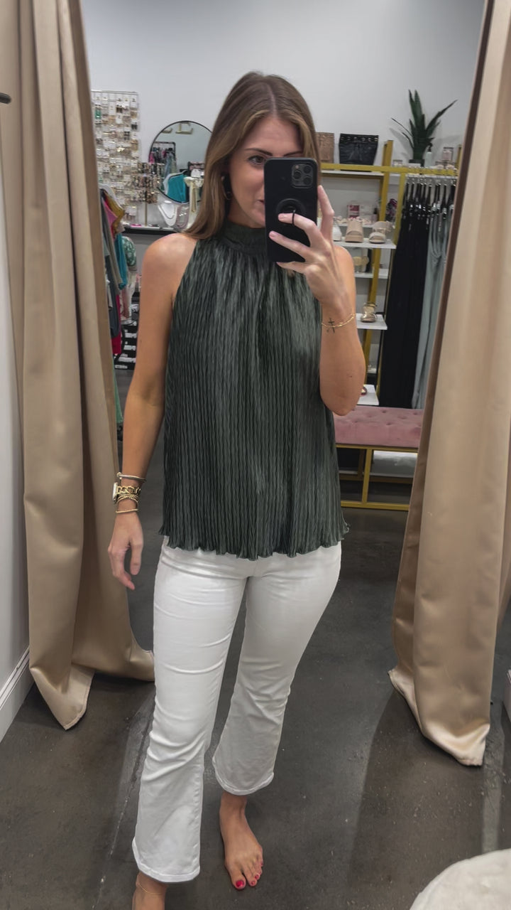 High Neck Textured Top - Olive