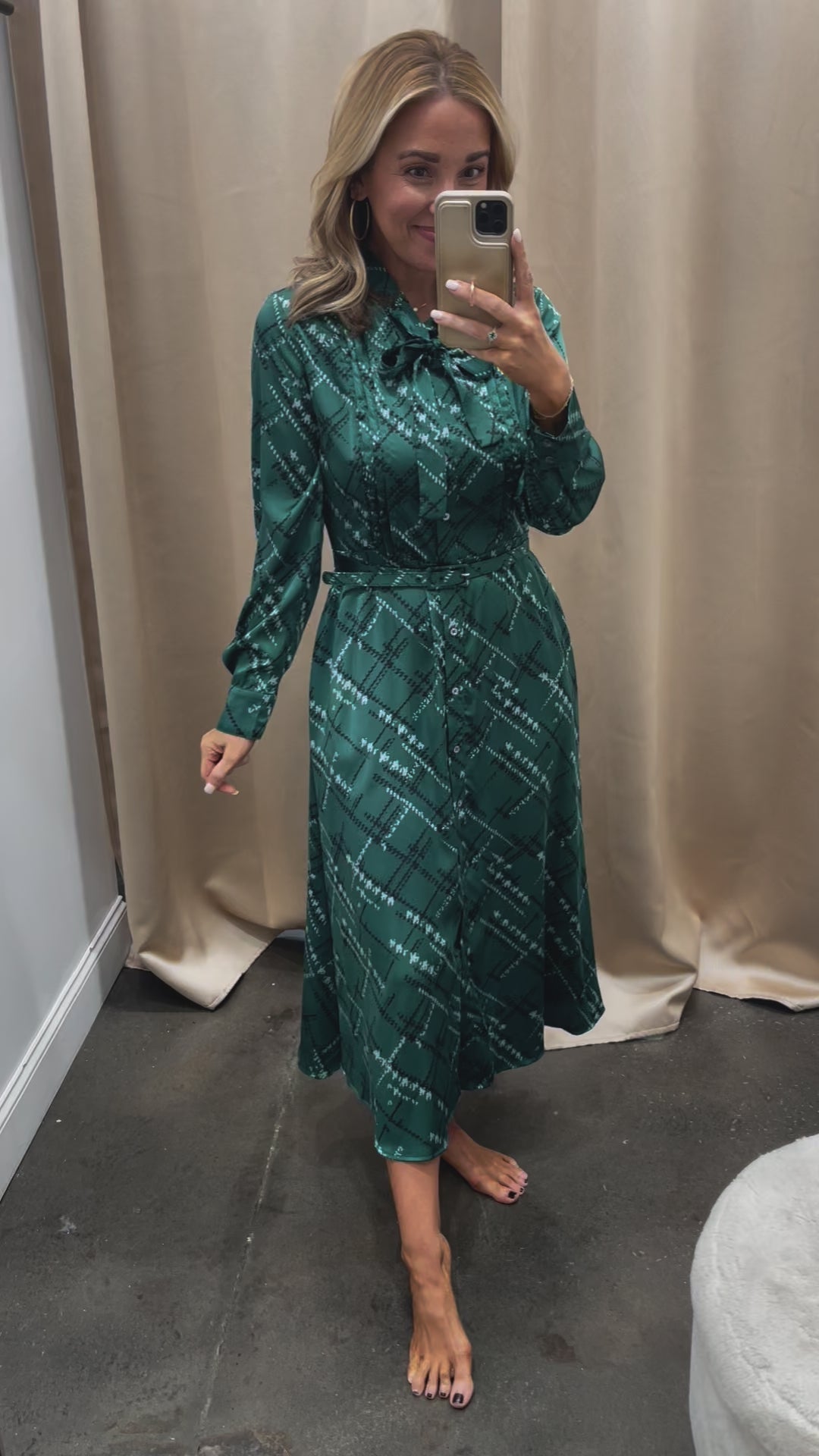 Tie Neck Midi Dress - Green