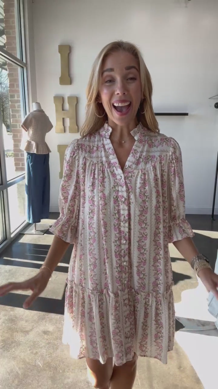 Floral Print Mini Dress - Cream