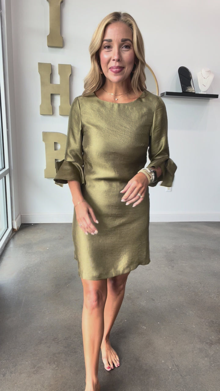 Ruffle Sleeve Shift Dress - Olive