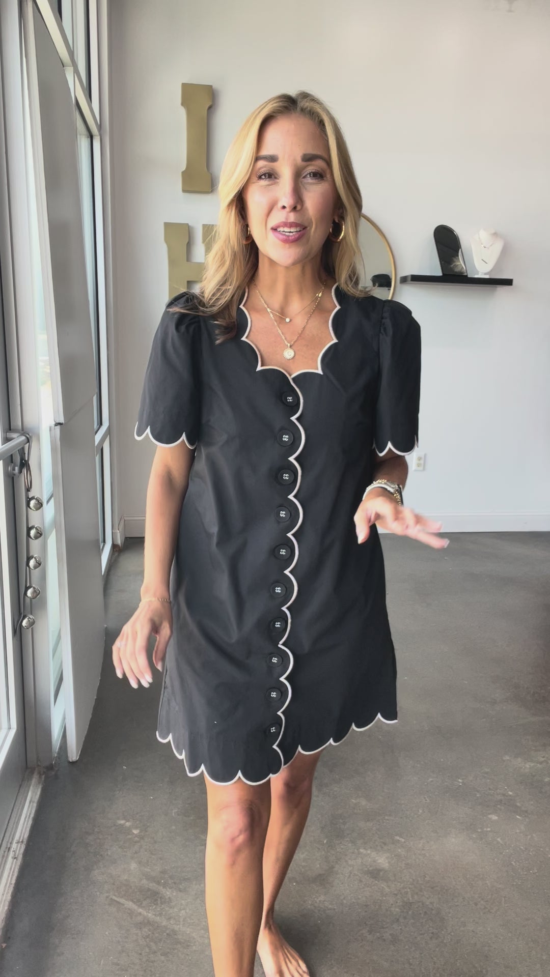 Scalloped Trim Dress - Black