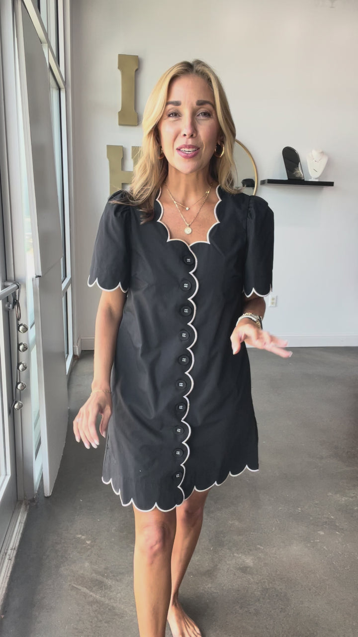 Scalloped Trim Dress - Black