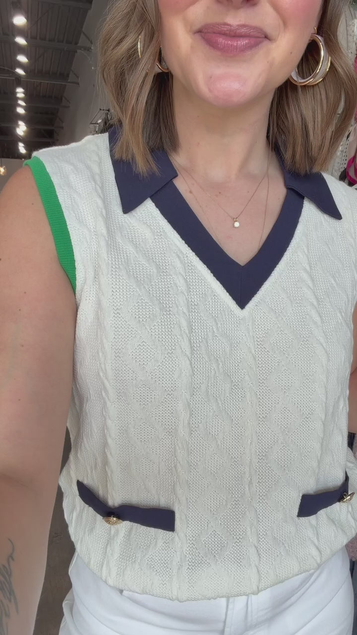 Contrast Collared Cable Knit Top