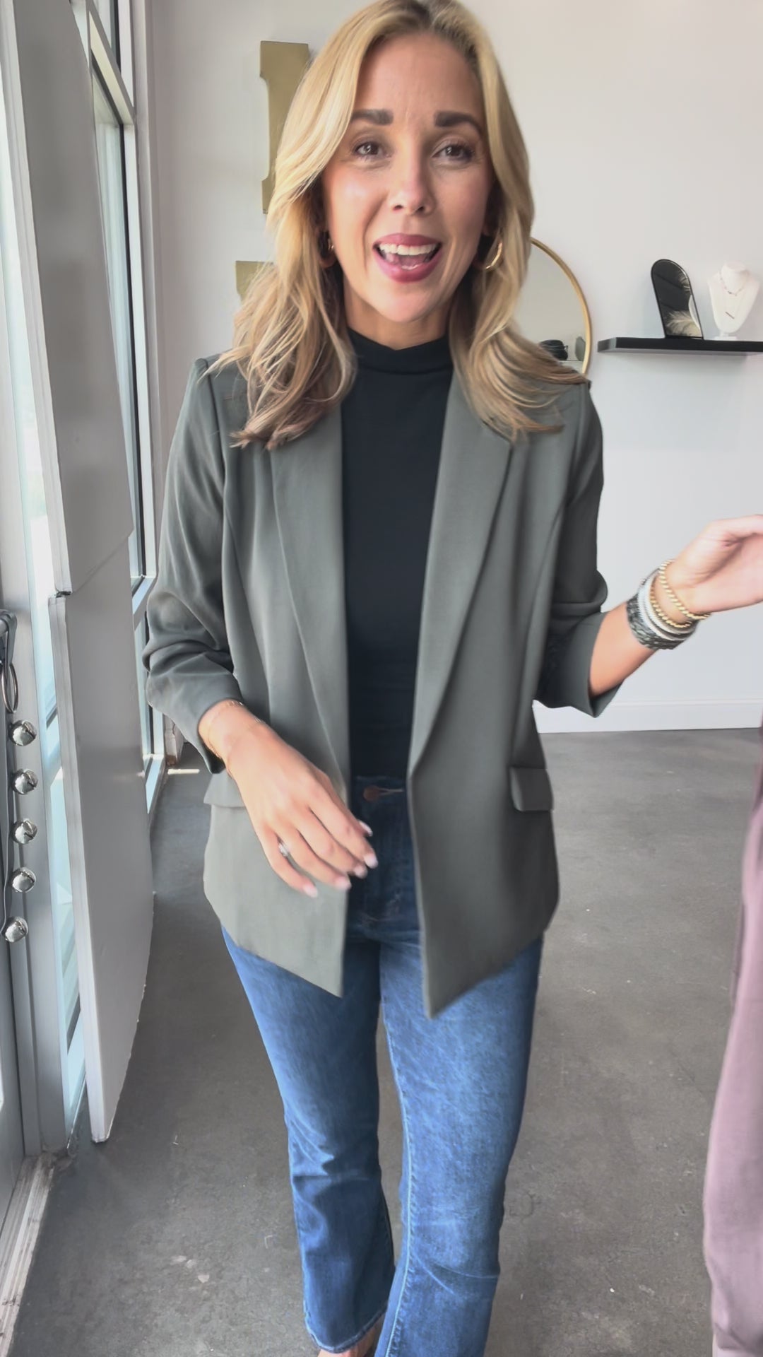Scrunched Sleeve Blazer - Dark Green