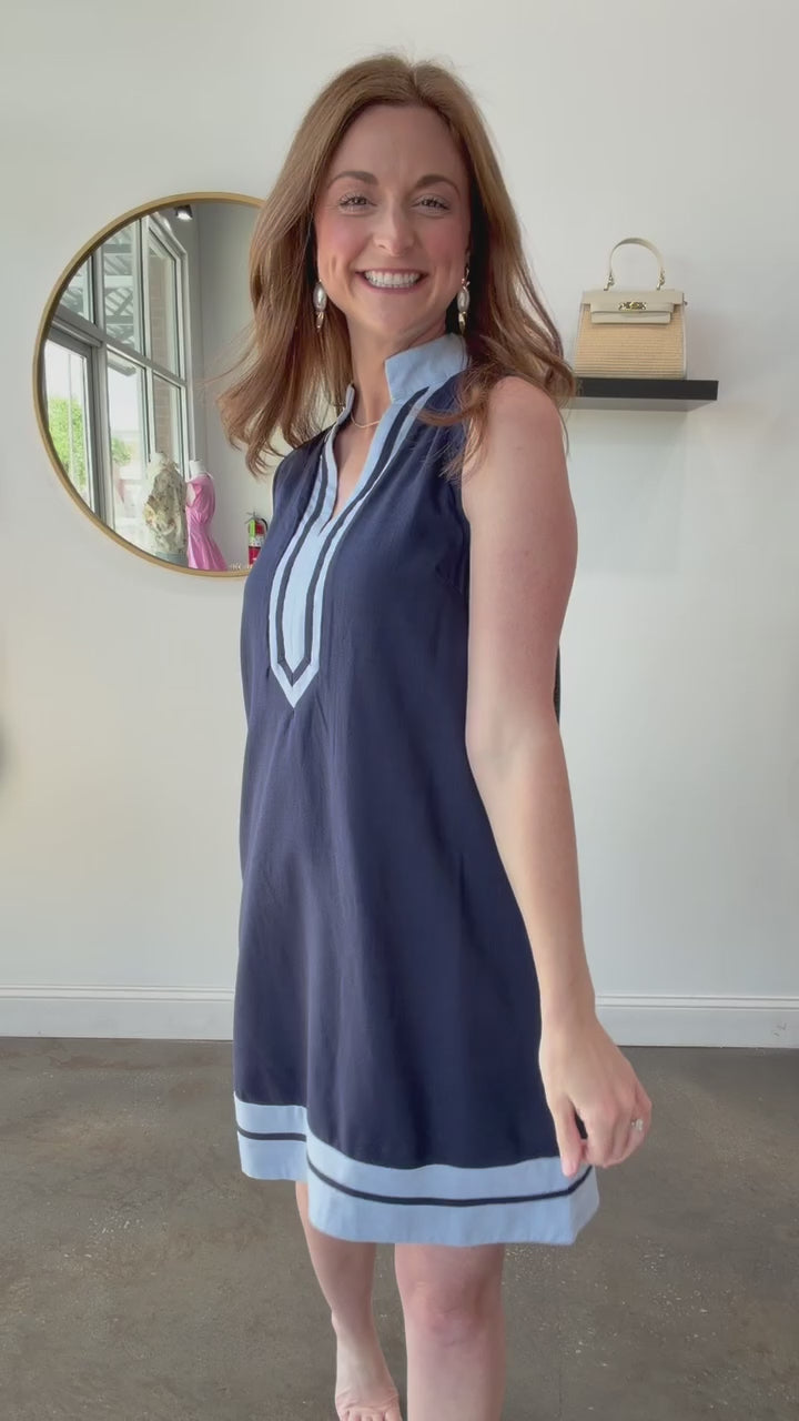 Contrast Trim Shift Dress - Navy