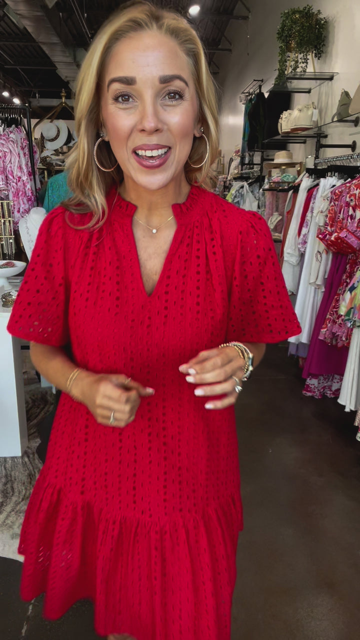 Eyelet Mini Dress - Red