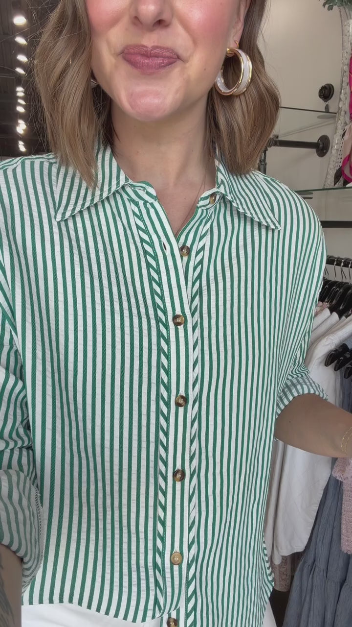 Striped Button Down Top - Green
