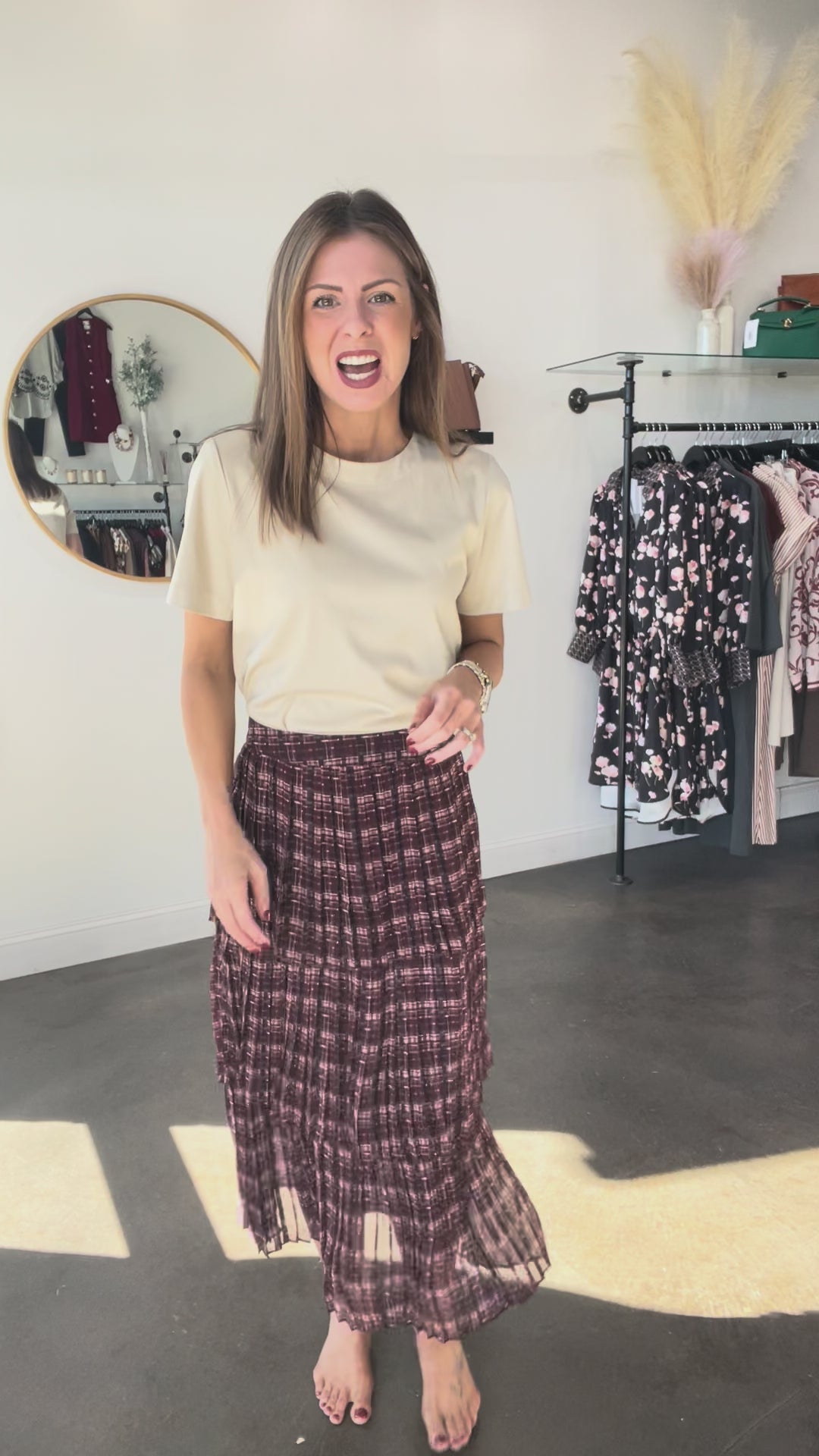 Pleated Tiered Skirt - Burgundy