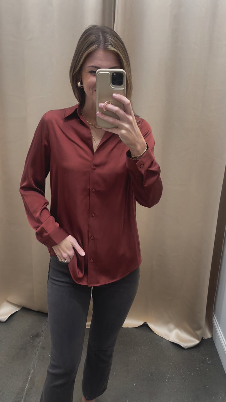 Satin Button Down - Chocolate