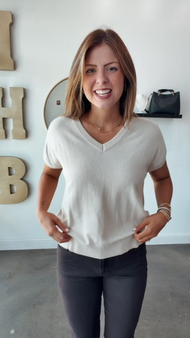 V Neck Knit Top - Beige