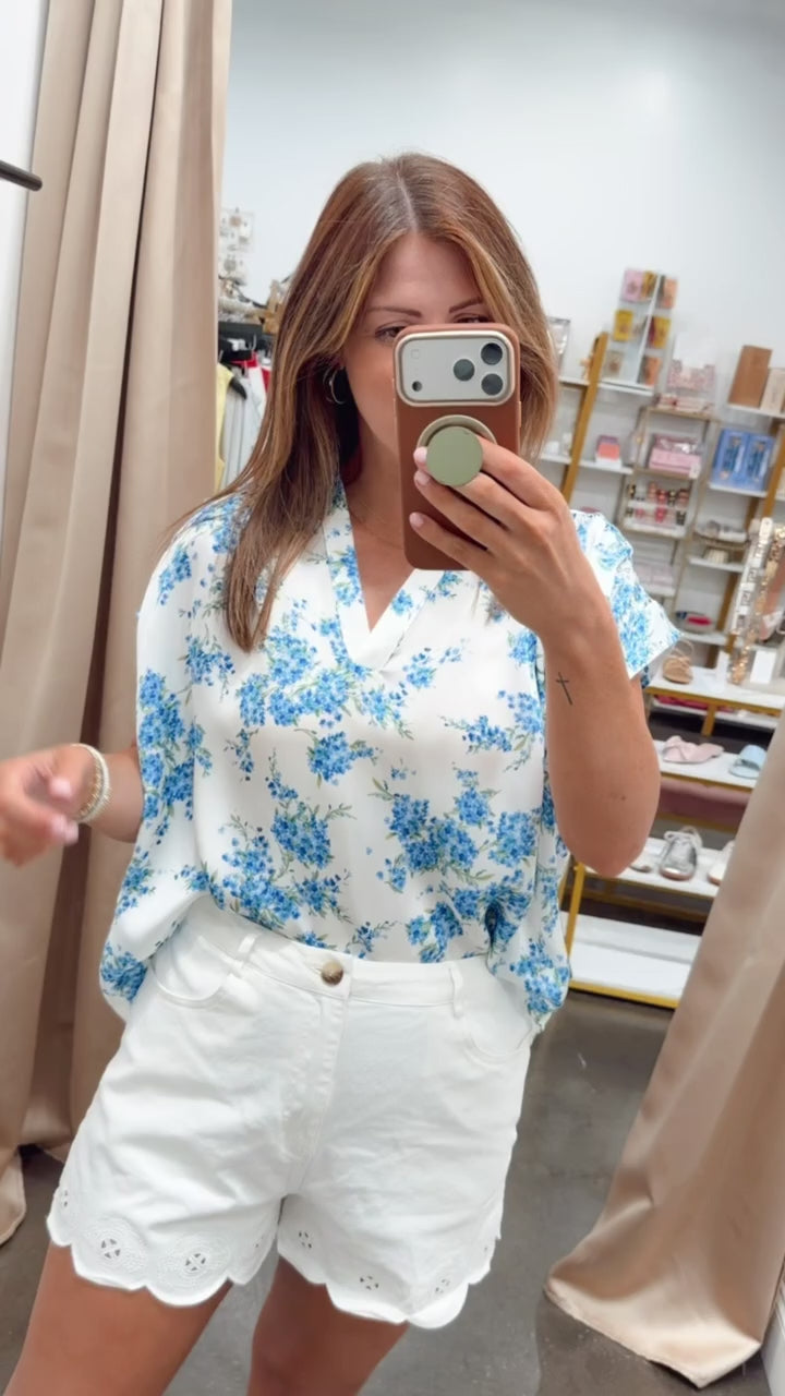 Floral Chiffon Top - Blue