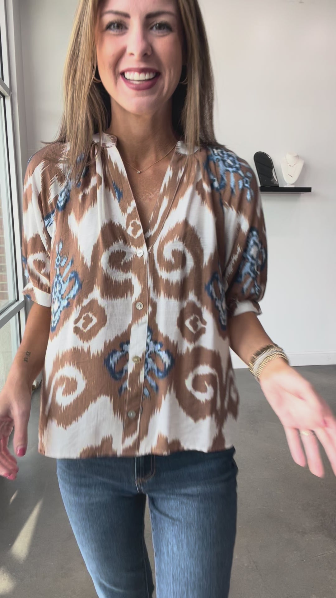 Printed V Neck Top