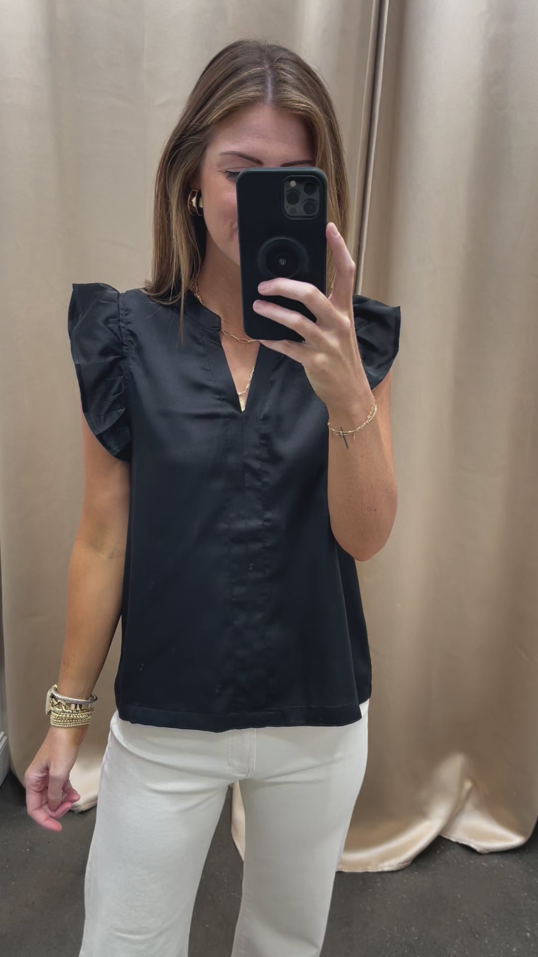 Ruffle Sleeve Blouse - Black