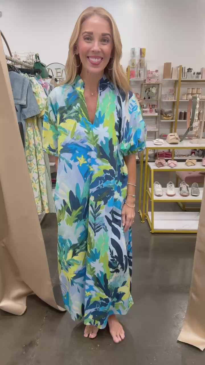 Abstract Print Dress - Blue