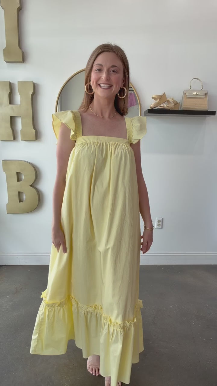 Flutter Sleeve Maxi Dress - Yellow